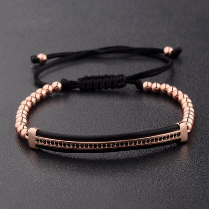 Classic Luxury CZ Black Zircon Long Tubes&amp;4MM Copper Beads Macrame Men Bracelets&amp;Bangles For Women Jewelry Bileklik