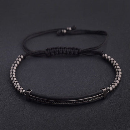 Classic Luxury CZ Black Zircon Long Tubes&amp;4MM Copper Beads Macrame Men Bracelets&amp;Bangles For Women Jewelry Bileklik