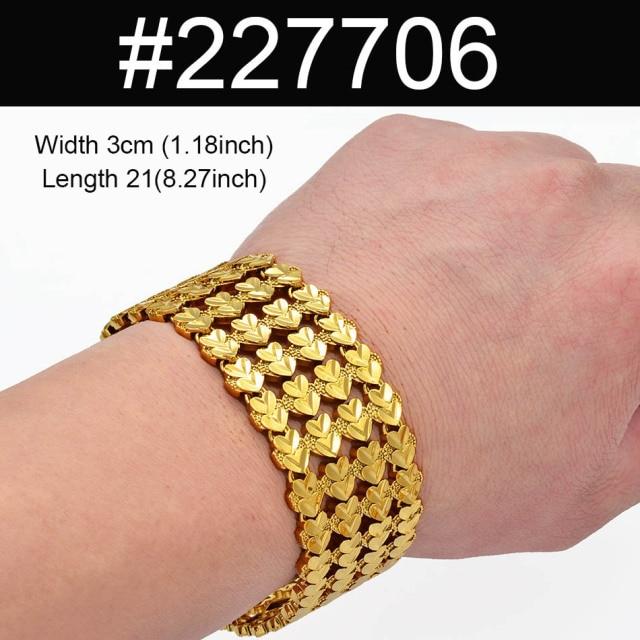 Anniyo 21CM 3CM, Width Bracelet for Women Men Gold Color Ethiopian Jewelry African Wide Bangle Arab Wedding Gifts #227506