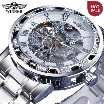 Winner Transparent Fashion Diamond Luminous Gear Movement Royal Design Men Top Brand Luxury Male Mechanical Skeleton Wrist Watch