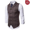 New Mens Vest Casual Business Men Suit Vests Male Lattice Waistcoat Fashion Mens Sleeveless Suit Vest Smart Casual Top Grey Blue
