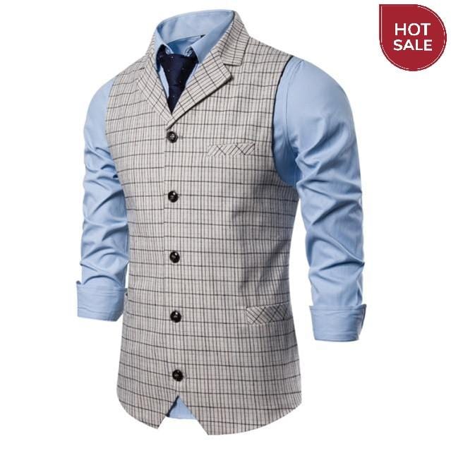 New Mens Vest Casual Business Men Suit Vests Male Lattice Waistcoat Fashion Mens Sleeveless Suit Vest Smart Casual Top Grey Blue
