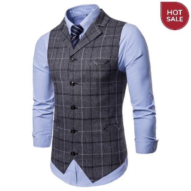 New Mens Vest Casual Business Men Suit Vests Male Lattice Waistcoat Fashion Mens Sleeveless Suit Vest Smart Casual Top Grey Blue