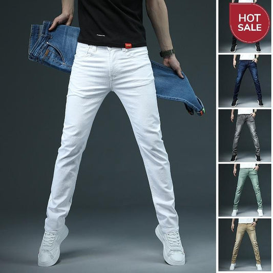 2020 New Men's Skinny White Jeans Fashion Casual Elastic Cotton Slim Denim Pants Male Brand Clothing Black Gray Khaki