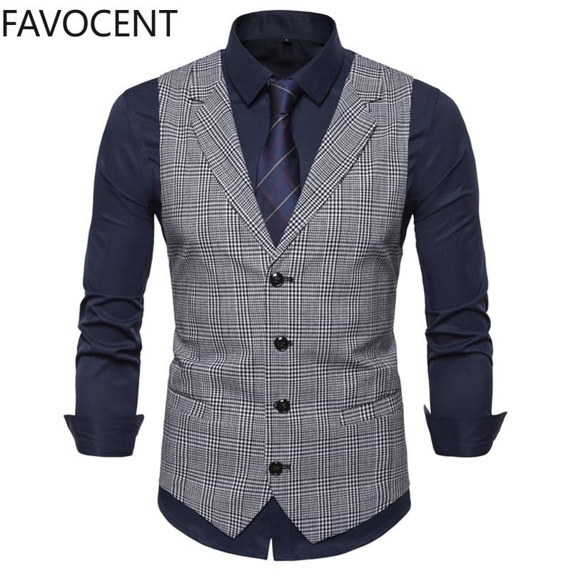 Mens Suit Vest Fashion Slim Fit Thin Plaid Men Waistcoat Tops Slim Business Vest Waistcoat Man England Style Male Leisure Suits