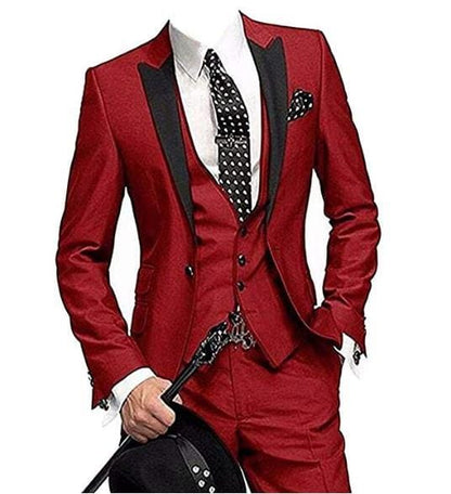 2020 New Arrival Groomsmen Peak Black Lapel Groom Tuxedos Burgundy Men Suits Wedding Best Man Blazer (Jacket+Pants+Vest)