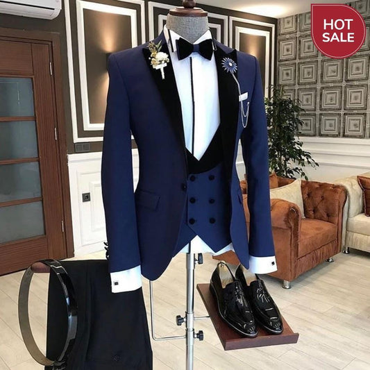 2020 Newest Fashion Navy Blue Business Mens Suits Wedding Suits For Men Slim Fit Tuxedos 3 Piece