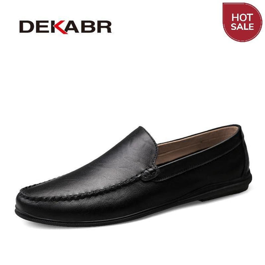 DEKABR Italian Mens Shoes Casual Luxury Brand Summer Men Loafers Split Leather Moccasins Comfy Breathable Slip On Boat Shoes