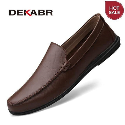 DEKABR Italian Mens Shoes Casual Luxury Brand Summer Men Loafers Split Leather Moccasins Comfy Breathable Slip On Boat Shoes