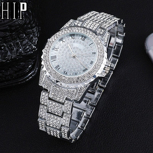 Hip Hop Luxury Mens Iced Out Watches Date Quartz Wrist Watches With Micropave CZ Alloy Watch For Women Men Jewelry