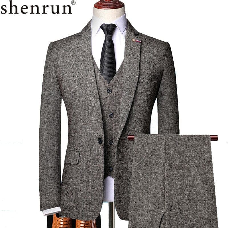 Shenrun Costume pentru bărbați, primăvară, toamnă, afaceri, formală, ocazional, costum 3 piese, subțire, petrecere, bal, modă, nuntă, mire, banchet, gri maro