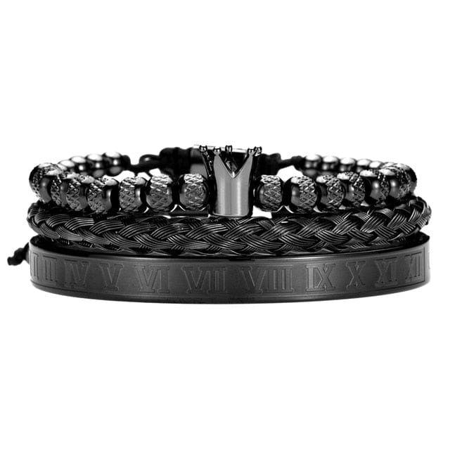 Brățară cu farmec cu coroană regală romană de lux pentru bărbați din oțel inoxidabil cu geometrie Pulseiras bărbați Brățări ajustabile deschise, bijuterii pentru cupluri, cadou