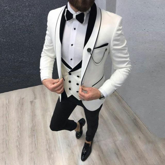 2020 Men's Suit Fashion Formal Business Slim Fit 3-Pieces White Blazers Burgundy Pant Men's Tuxedo Wedding Men Suits Groom Suit
