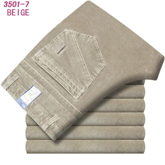 Autumn Winter Velvet Corduroy Pants Men Business Casual Pants Loose Elastic Middle-aged Straight Fleece Thick Corduroy Trousers