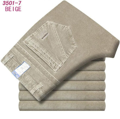 Autumn Winter Velvet Corduroy Pants Men Business Casual Pants Loose Elastic Middle-aged Straight Fleece Thick Corduroy Trousers
