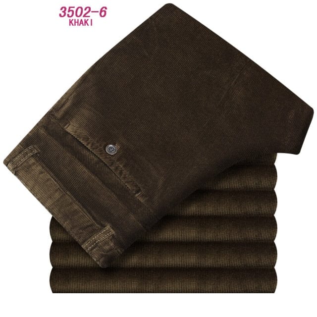 Toamnă iarnă Pantaloni din catifea din catifea pentru bărbați Pantaloni casual de afaceri largi, elastici, de vârstă mijlocie, drepti, din lână, pantaloni gros din catifea