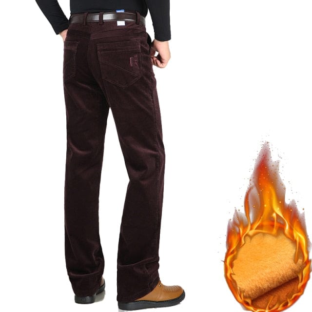 Toamnă iarnă Pantaloni din catifea din catifea pentru bărbați Pantaloni casual de afaceri largi, elastici, de vârstă mijlocie, drepti, din lână, pantaloni gros din catifea