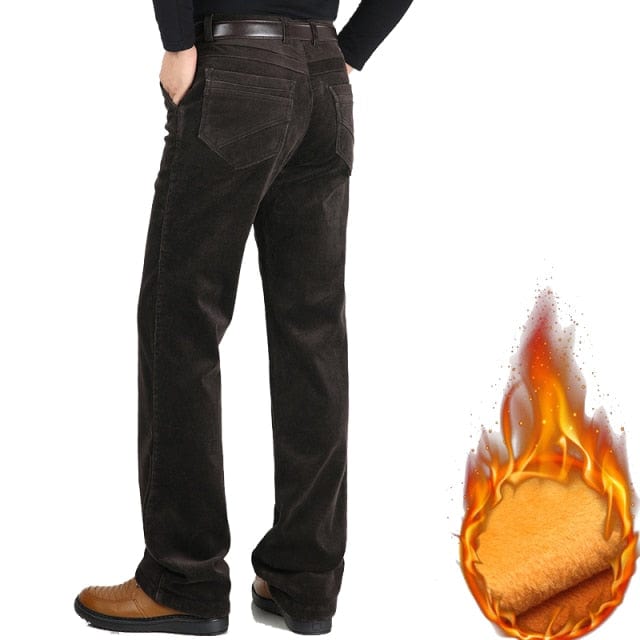 Toamnă iarnă Pantaloni din catifea din catifea pentru bărbați Pantaloni casual de afaceri largi, elastici, de vârstă mijlocie, drepti, din lână, pantaloni gros din catifea