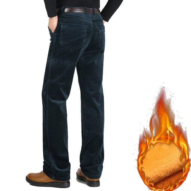 Toamnă iarnă Pantaloni din catifea din catifea pentru bărbați Pantaloni casual de afaceri largi, elastici, de vârstă mijlocie, drepti, din lână, pantaloni gros din catifea
