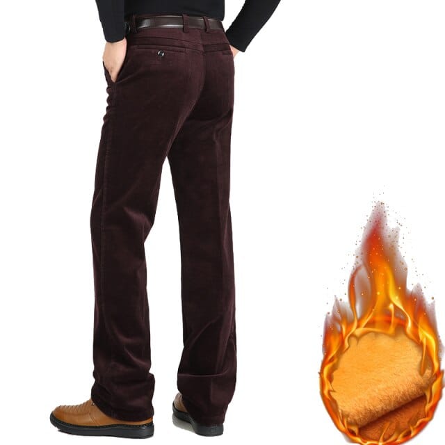 Autumn Winter Velvet Corduroy Pants Men Business Casual Pants Loose Elastic Middle-aged Straight Fleece Thick Corduroy Trousers