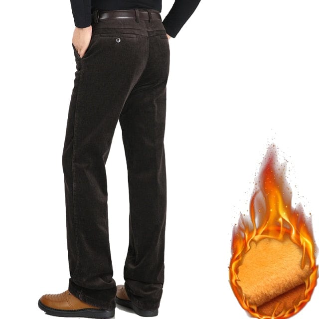 Toamnă iarnă Pantaloni din catifea din catifea pentru bărbați Pantaloni casual de afaceri largi, elastici, de vârstă mijlocie, drepti, din lână, pantaloni gros din catifea