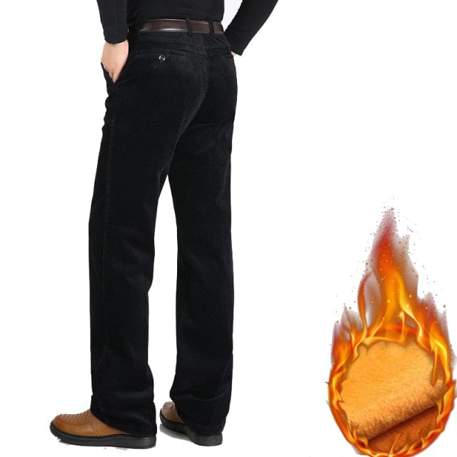 Toamnă iarnă Pantaloni din catifea din catifea pentru bărbați Pantaloni casual de afaceri largi, elastici, de vârstă mijlocie, drepti, din lână, pantaloni gros din catifea