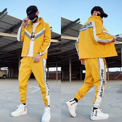 Men's Tracksuit Streetwear Two-piece Set Sweat Suit Polyester Overalls Men's Jacket and Harem Pants  Hip Hop Mens Clothing