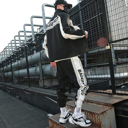 Men's Tracksuit Streetwear Two-piece Set Sweat Suit Polyester Overalls Men's Jacket and Harem Pants  Hip Hop Mens Clothing