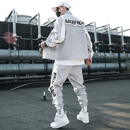 Men's Tracksuit Streetwear Two-piece Set Sweat Suit Polyester Overalls Men's Jacket and Harem Pants  Hip Hop Mens Clothing
