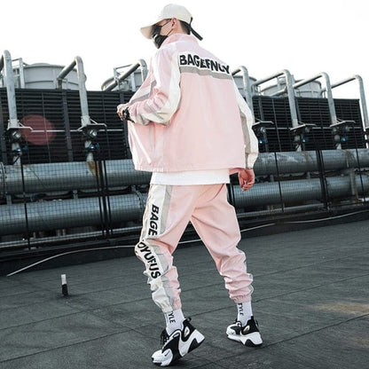Men's Tracksuit Streetwear Two-piece Set Sweat Suit Polyester Overalls Men's Jacket and Harem Pants  Hip Hop Mens Clothing