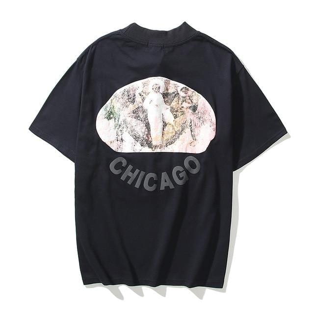 Kanye West Kids See Ghosts Oversize Men T Shirt Tour Commemorative Printed Retro Loose Harajuku Crew Neck Short Sleeve T-shirt