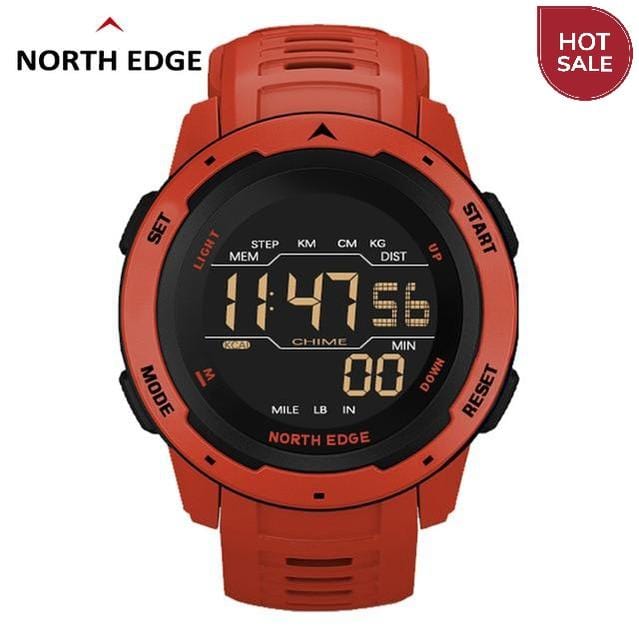 NORTH EDGE Men Digital Watch Men's Sports Watches Dual Time Pedometer Alarm Clock Waterproof 50M Digital Watch Military Clock
