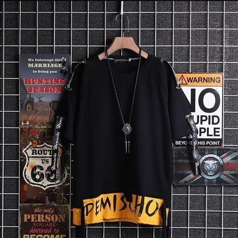 Idopy Korean Fashion Men`s Street Style Lace Punk Gothic Pullover Designer Steampunk Hem Hip Hop Sweatshirts Shirts Tees