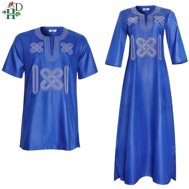 H&D 2021 Fashion Couple Clothes African Dress For Women Embroidery Dashiki Men Shirt Short Sleeve Tops Wedding Party Outfit Robe