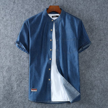 Plus Size L-5XL 6XL 7XL 8XL 100% Denim COTTON Shirt For Men's Short Sleeves  Summer Style Fashion Casual Clothing