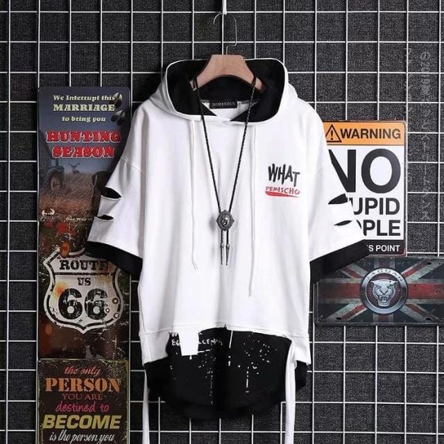 Idopy Korean Fashion Men`s Street Style Lace Punk Gothic Pullover Designer Steampunk Hem Hip Hop Sweatshirts Shirts Tees