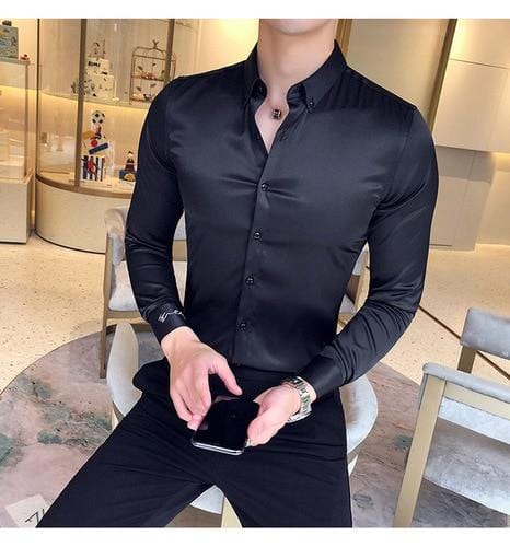 Neckline Embroidery Mens Shirts Long Sleeve Casual Slim Fit Men Dress Shirts Solid Color Formal Business Social Clothing Blouse