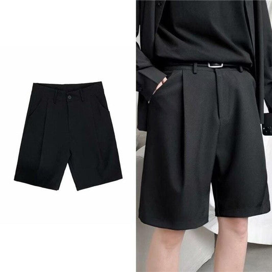 Summer Casual Shorts Men's Fashion Solid Color Business Dress Shorts Men Streetwear Wild Loose British Style Suit Shorts Men