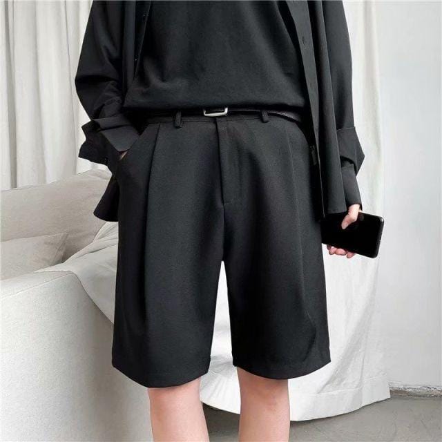 Summer Casual Shorts Men's Fashion Solid Color Business Dress Shorts Men Streetwear Wild Loose British Style Suit Shorts Men