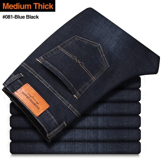 2021 New Men's Stretch Regular Fit Jeans Business Casual Classic Style Fashion Denim Trousers Male Black Blue Gray Pants