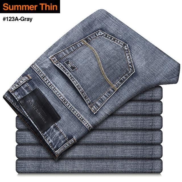 2021 New Men's Stretch Regular Fit Jeans Business Casual Classic Style Fashion Denim Trousers Male Black Blue Gray Pants