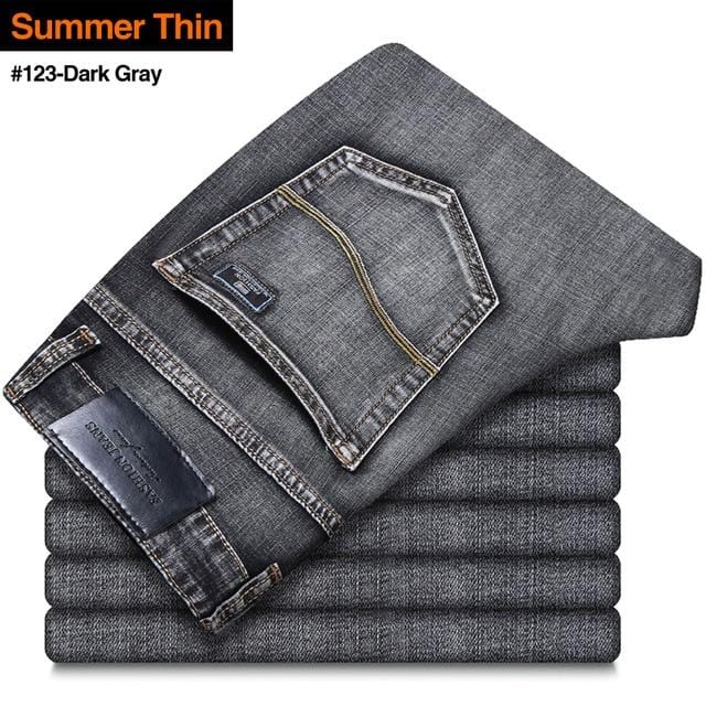 2021 New Men's Stretch Regular Fit Jeans Business Casual Classic Style Fashion Denim Trousers Male Black Blue Gray Pants