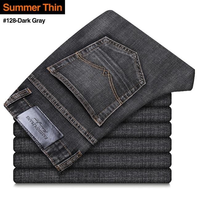 2021 New Men's Stretch Regular Fit Jeans Business Casual Classic Style Fashion Denim Trousers Male Black Blue Gray Pants