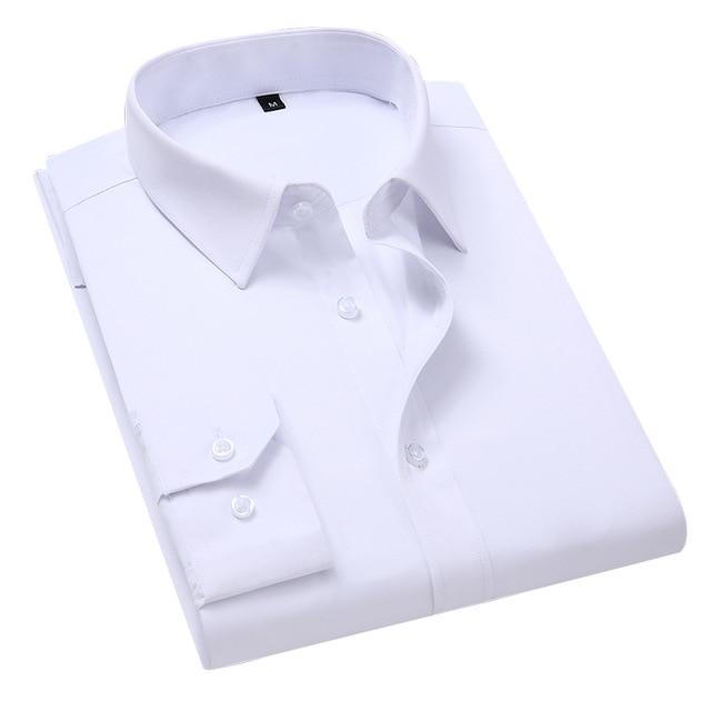 Plus Size 5XL 6XL 7XL Men Solid Color Business Shirt Fashion Casual Slim White Long Sleeve Shirt Male Brand Clothes