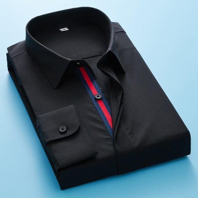 Men's Clothing Classic white black shirts korean clothes Shirt Covered Placket Formal Business Standard-fit Long Sleeve Shirts
