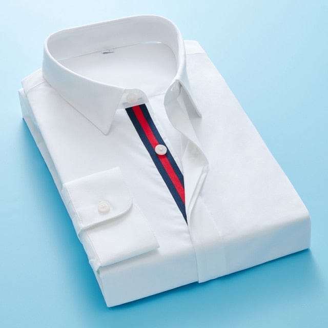 Men's Clothing Classic white black shirts korean clothes Shirt Covered Placket Formal Business Standard-fit Long Sleeve Shirts