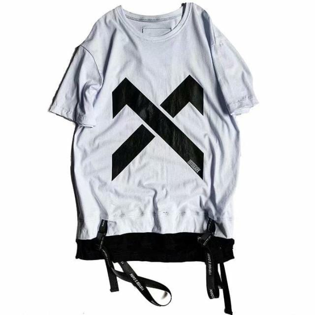 super Fire Ribbon Hooded Hip Hop Short Sleeve Hip Hop Fashion T-shirt Men's Fake Two-piece Street Bf Loose Five Sleeve T-shirt