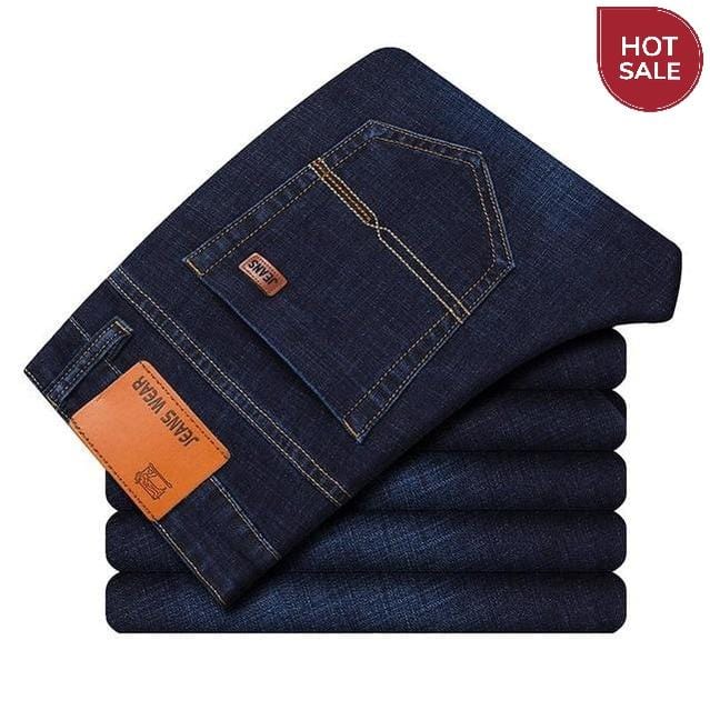 SULEE Brand 2021 New Men's Slim Elastic Jeans Fashion Business Classic Style Jeans Denim Pants Trousers Male