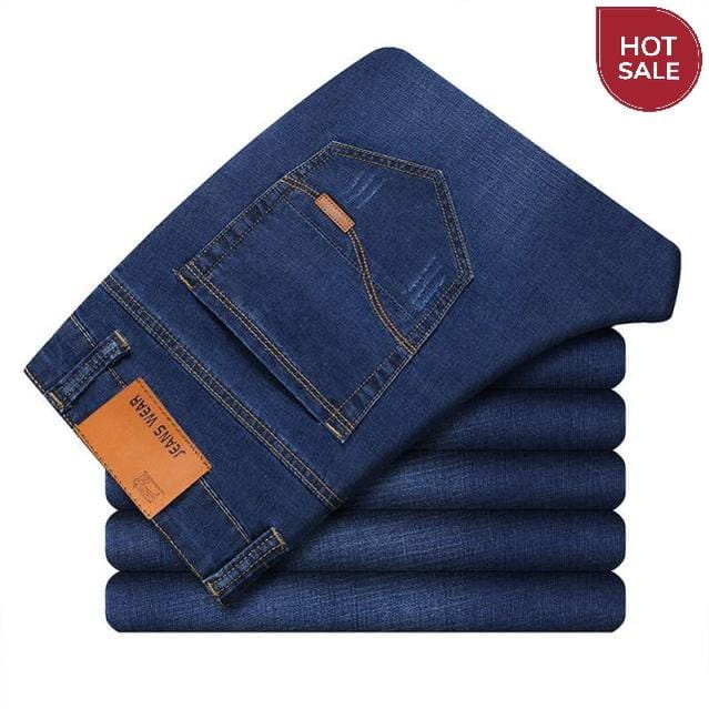 SULEE Brand 2021 New Men's Slim Elastic Jeans Fashion Business Classic Style Jeans Denim Pants Trousers Male