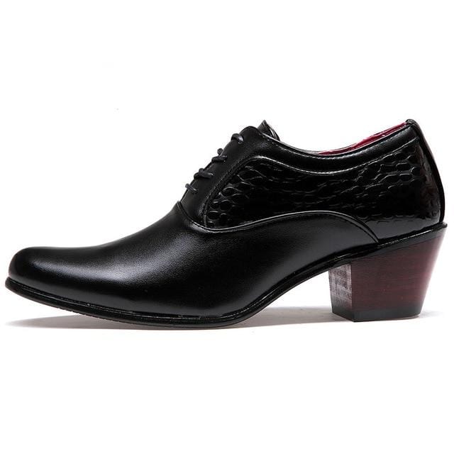 WOLF WHO Luxury Men Dress Wedding Shoes Glossy Leather 6cm High Heels Fashion Pointed Toe Heighten Oxford Shoes Party Prom X-196